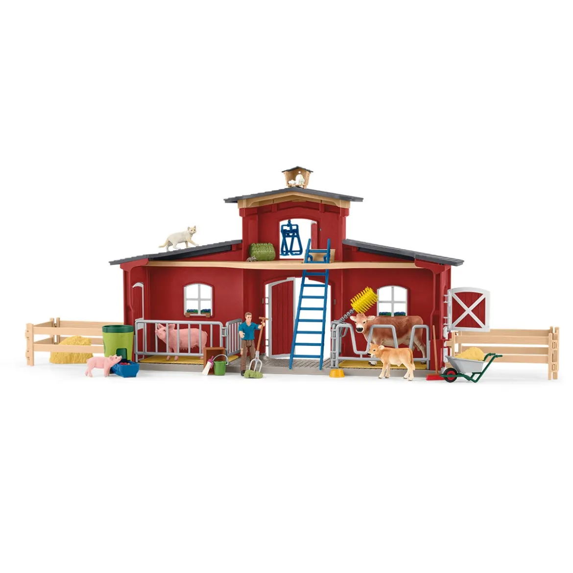 Große Farm mit Tieren und Zubehör