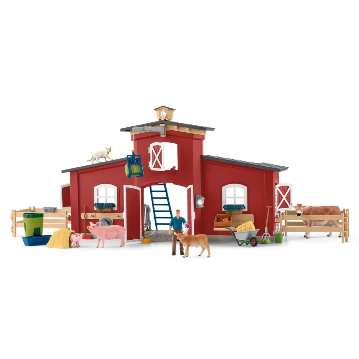 Große Farm mit Tieren und Zubehör